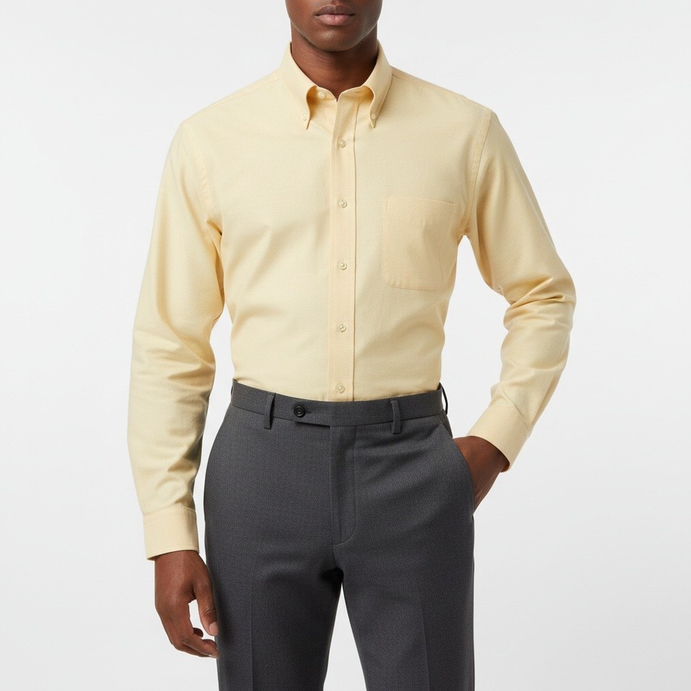 Lands End Mens Oxford Shirt Cotton Blend Yellow 15.5 x 34 Business Casual